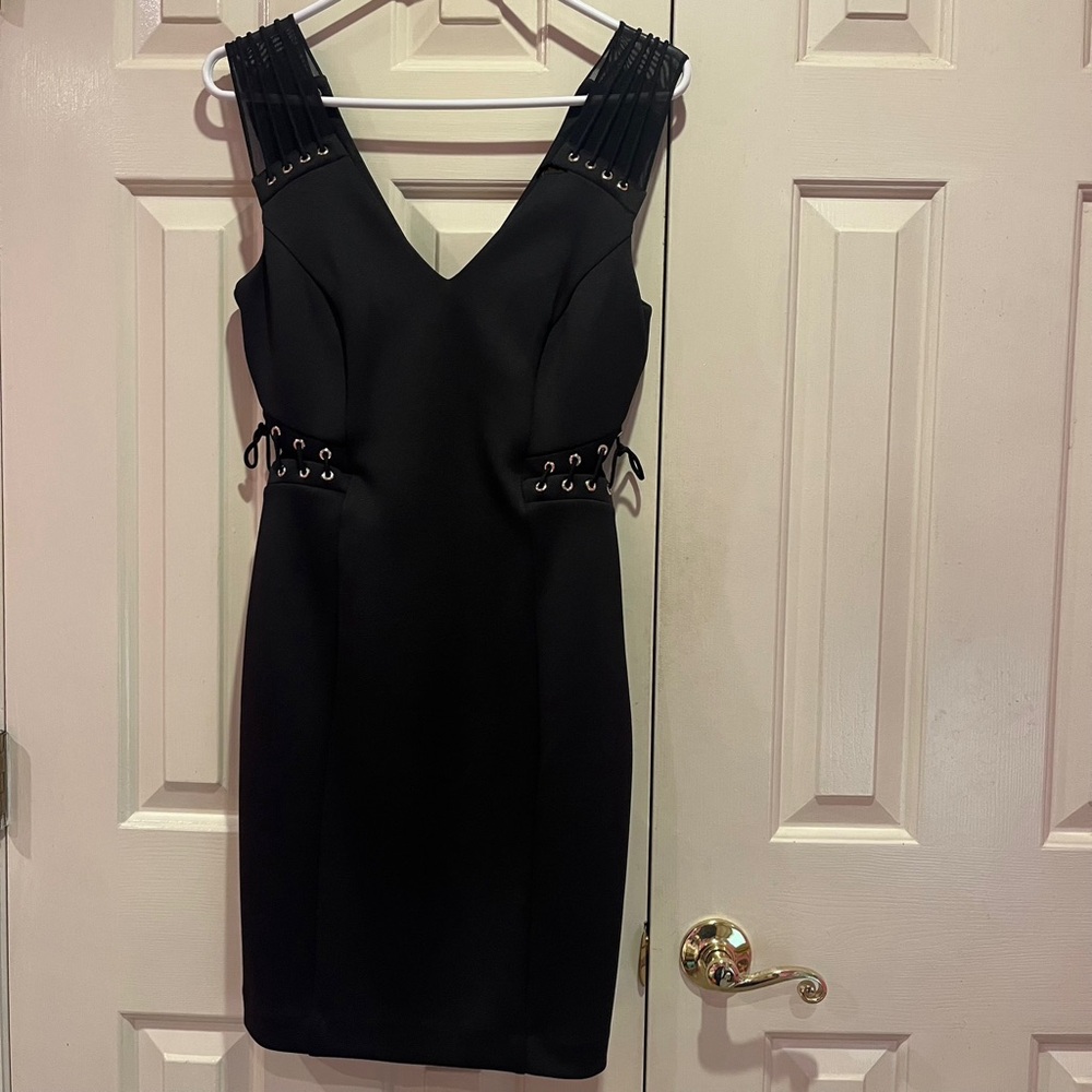 Guess Black Strappy Mini Dress with Lace-Up Waist